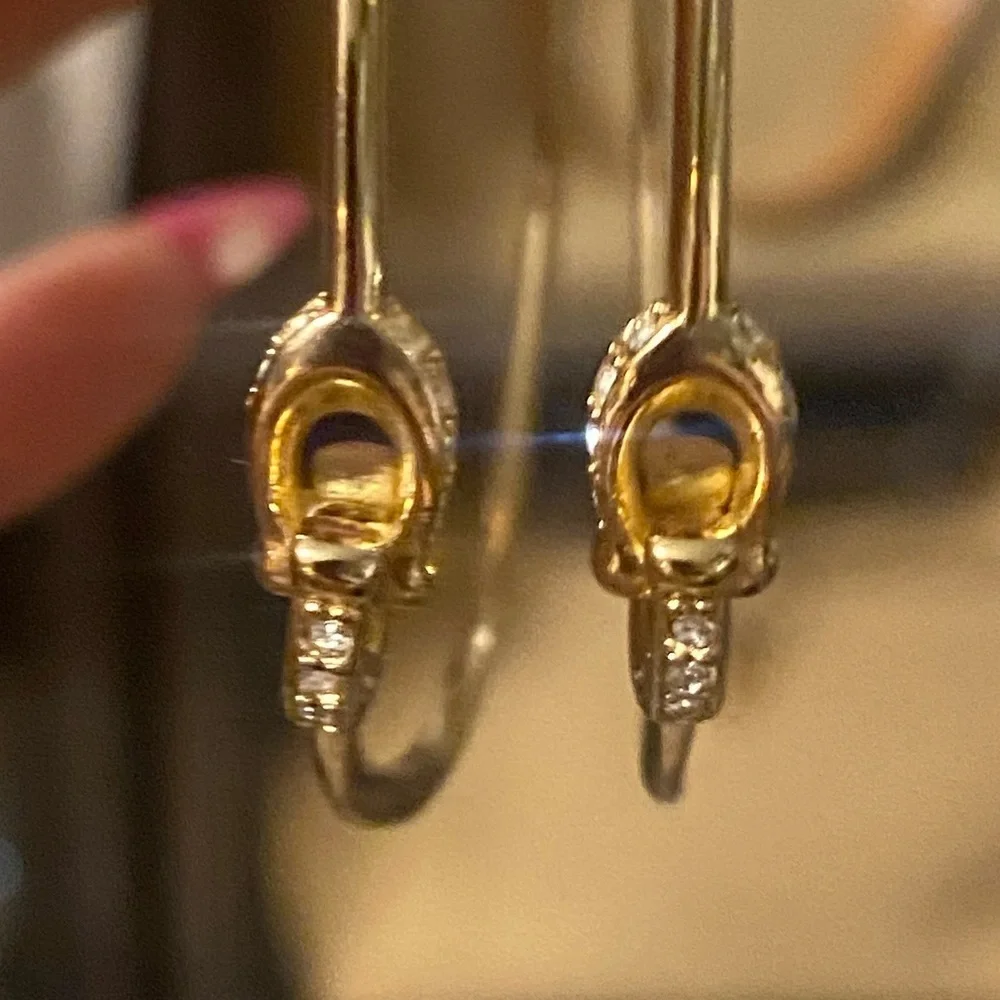1BJ: COACH Signature “C” Brass & Crystal Hoop Earrings, EUC - Picture 7 of 11